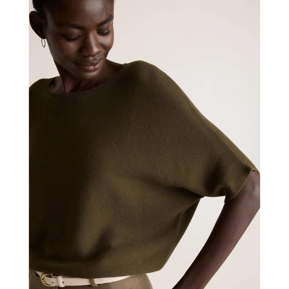 Quince Olive Green Batwing Short Sleeve Knit Sweater XL Crew Neck Dolman Top